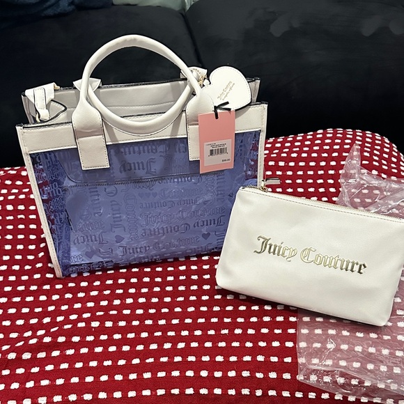 Juicy Couture Handbags - Juicy Couture Blue and Cream Tote Bag Set